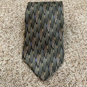 Savile Row Men's 100% Silk Dress Neck Tie Green Geometric Pattern 59"